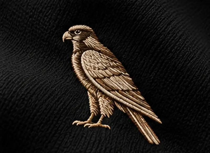 Champagne falcon embroidery on black fleece